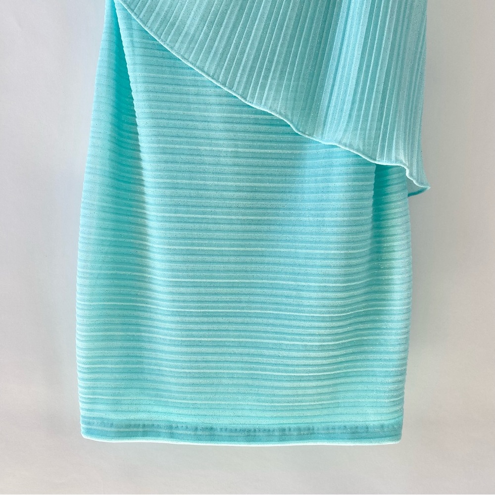 NWT Windsor Sparkly Glitter One Shoulder Sheer Flounce Bodycon Mini Dress Mint 2 - Picture 7 of 14